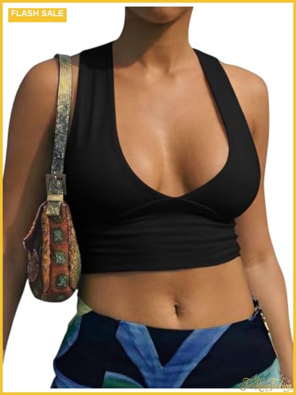 Sexy Crop Top Women Deep V Neck Back Cutout Racerback Tank Tops